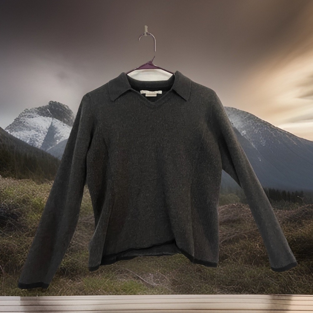 Nike Golf Sweater Womens Large Gray Wool Blend Collared‎ V Neck Stretch Pullover